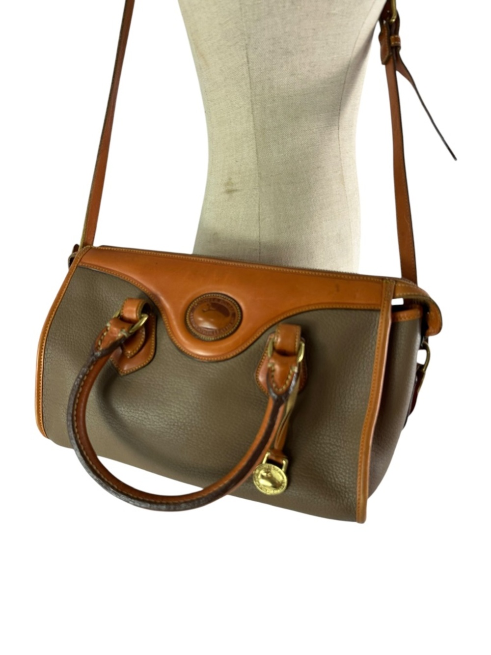 Vintage DOONEY & BOURKE All-Weather Tan & Taupe Leather Satchel Shoulder Bag